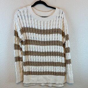 Pilcro womens Cream and Tan Striped Sweater sz xs preppy crochet oversized flowy